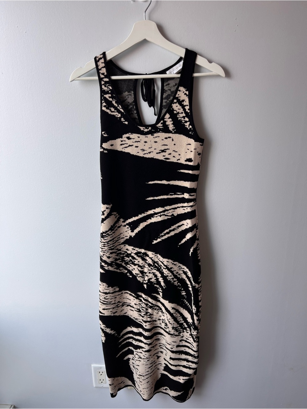 REVOLVE House of Harlow 1960 Black and Beige Abstract Midi Knit Dress Palm Leaf